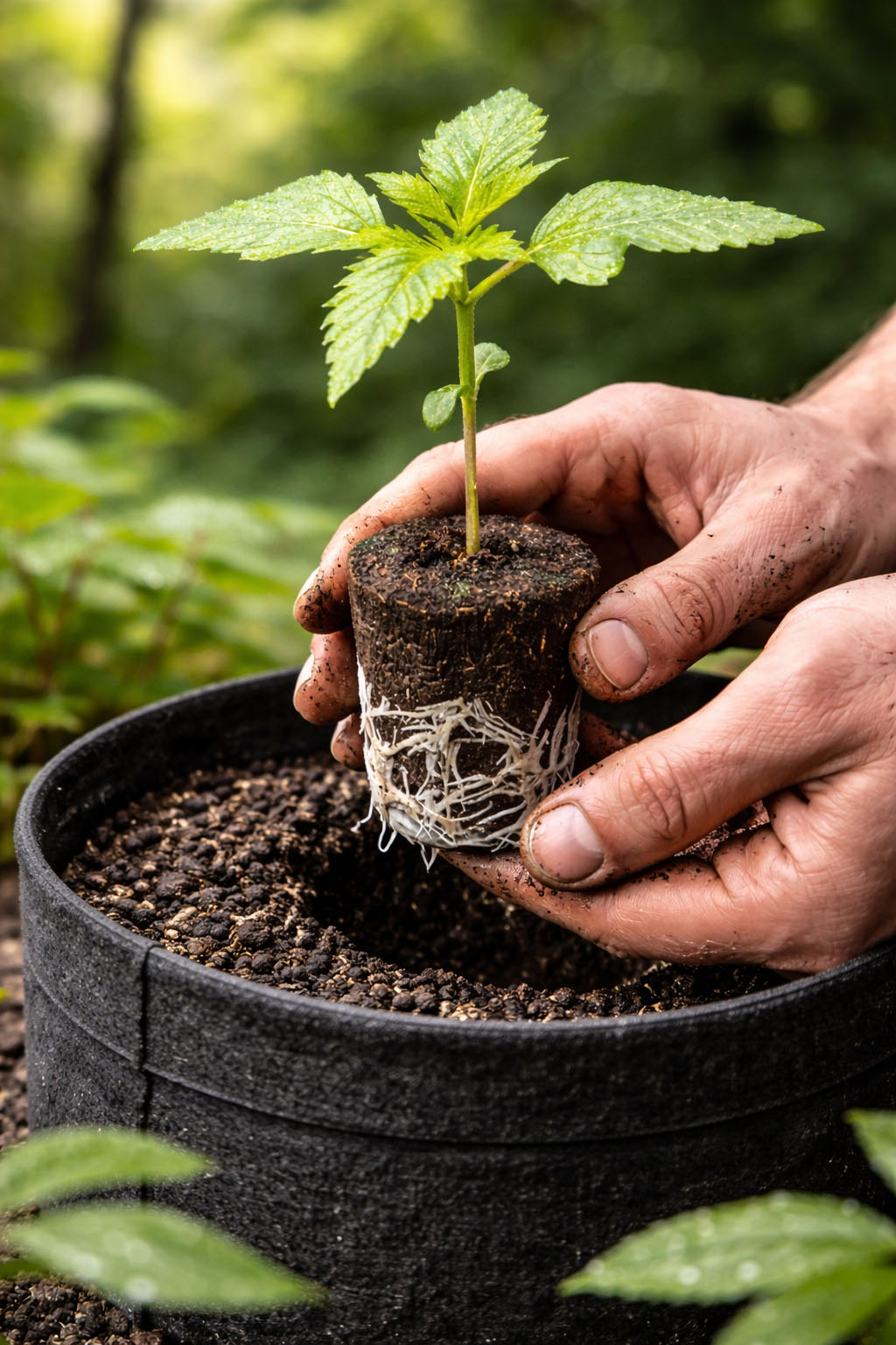 Hanfsämlinge bereit zum Umtopfen