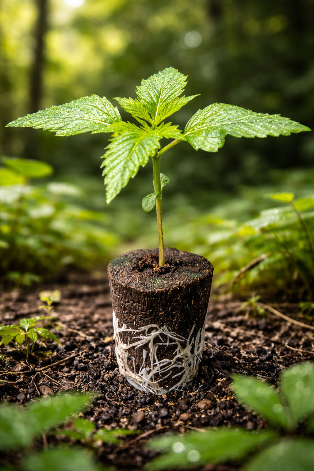 Hanfsämling im Anzuchtplug